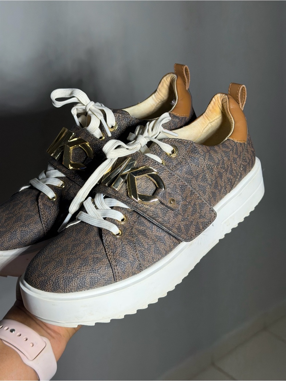 Michael Kors Brown Logo-Print Platform Sneakers with White Soles